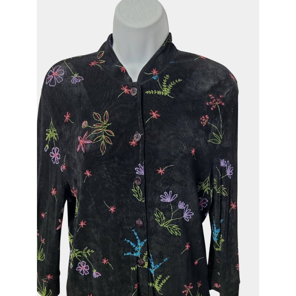 Softwear By Mark Singer Button Up Top Women’s S Black Slinky Long Sleeve Vintage